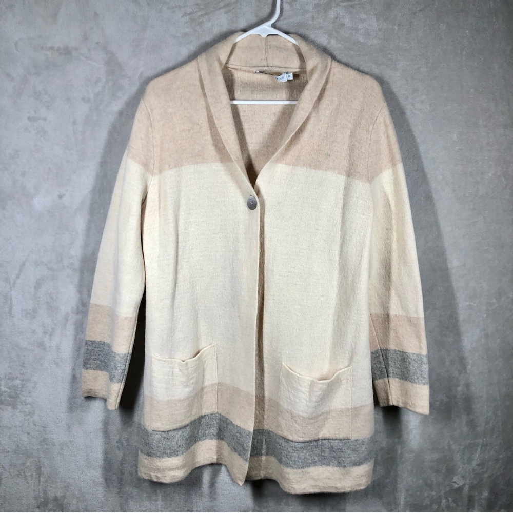 Bianco & Blu Wool Blend Cardigan Sweater Size M Beige Luxury Coastal Grandma